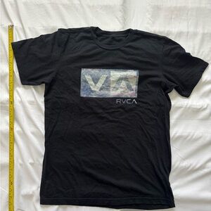 RVCA Black Short Sleeve Tee with Iridescent VA Box Logo